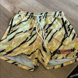 P.E Nation Yellow and Black Striped Shorts